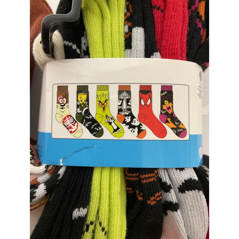 Looney Tunes Halloween Crew Socks 6 Pack Shoe Size 6-12 Spooky Graphics NEW